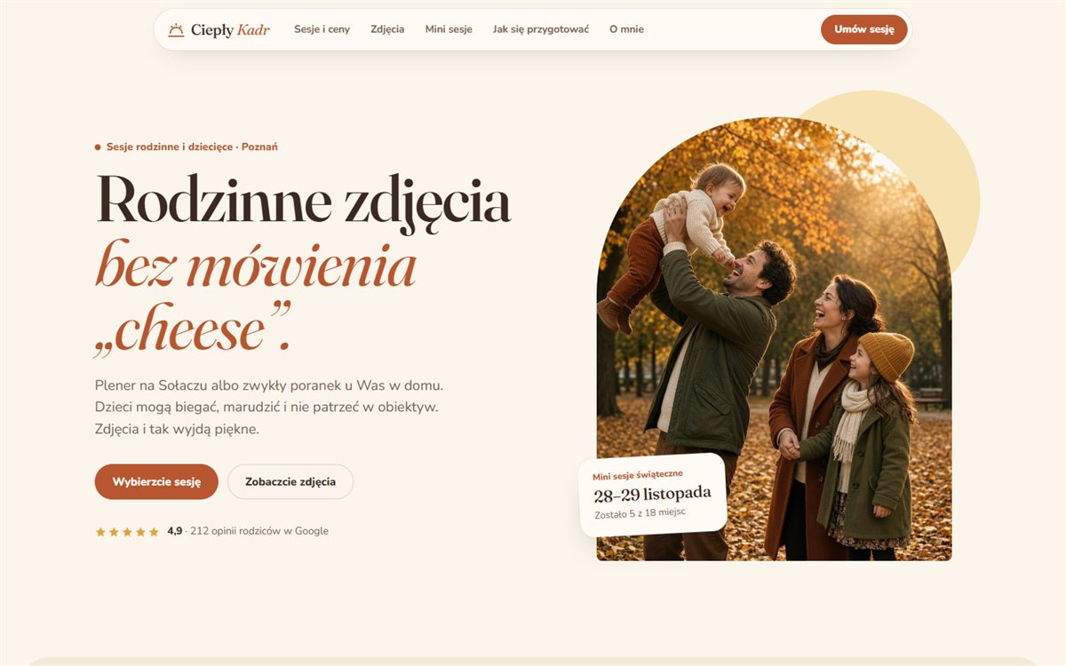 Pierwszy ekran projektu Ciepły Kadr · Rodzina i dzieci