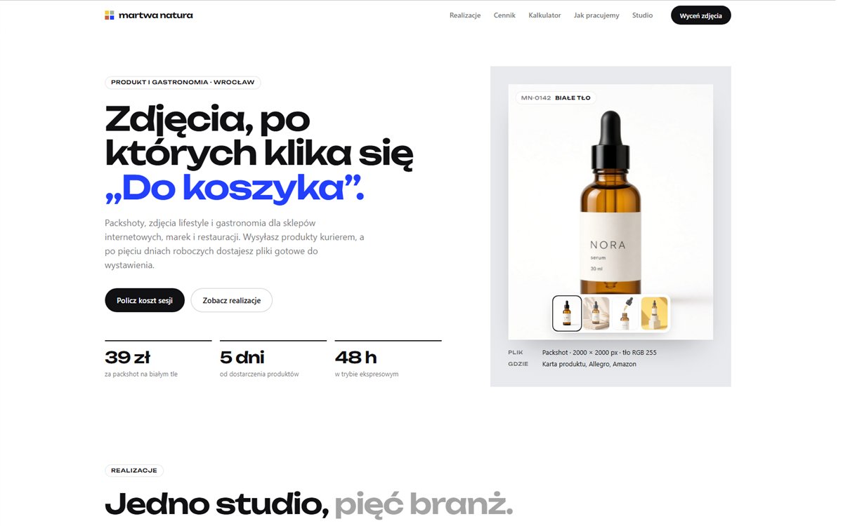 Pierwszy ekran projektu Martwa Natura · Produkt i gastronomia