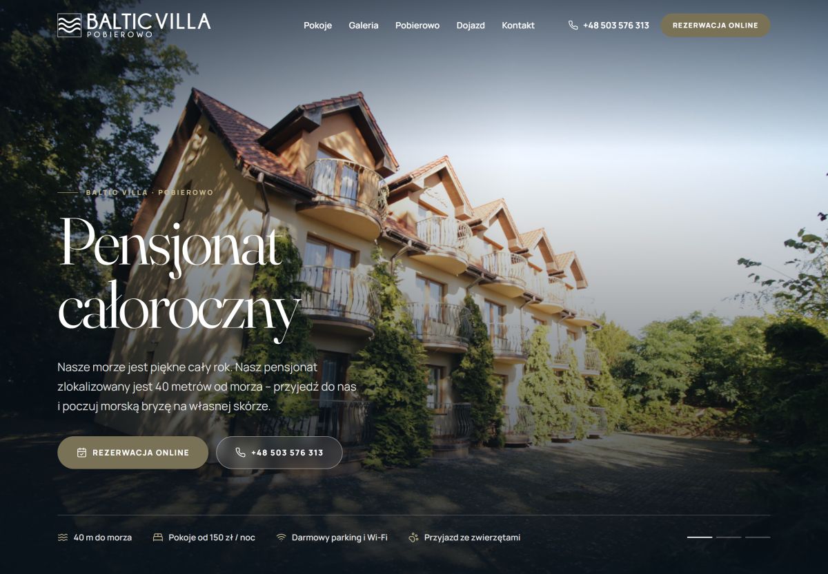 Obecna strona Baltic Villa na komputerze