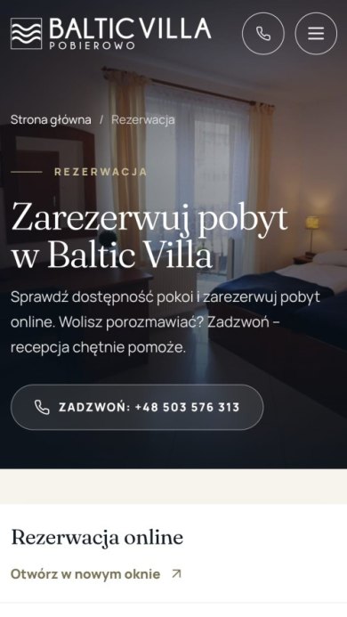 Obecna strona Baltic Villa na telefonie